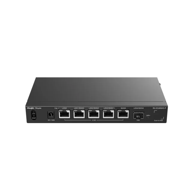 Ruijie Reyee RG-EG406XS-P — 5-port 2.5G PoE router (our package gateway)